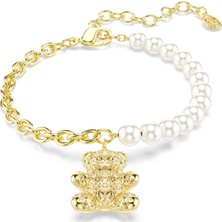 Swarovski Idyllia Bileklik Kristal Inci Yuvarlak Kesim Ayicik Altin Rengi Sari Altin Rengi Kaplama