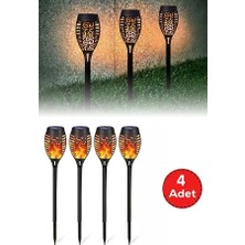 4 Lü Güneş Enerjili Alev Efektli LED Meşale Seti | Solar Bahçe ve Dış Mekan Aydınlatması