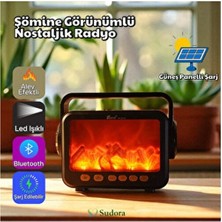 Fioplus FP-337-S Şömine Görünümlü, Solar Panelli Fm Radyo & Bluetooth Hoparlör