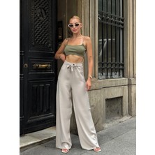 Mamayaga Kadın Yüksek Bel Kuşaklı %100 Viscose Pamuk Geniş Paça Şık Casual Büyük Beden Curve Pantolon