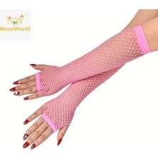 Mey Ithalat® 80’ler 90’lar Retro Neon Pembe File Parmaksız Eldiven 26 cm