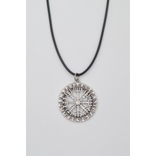 Alooya Viking Pusula Kolye (Vegvisir) - PU Deri İp Zincirli Unisex Gümüş Kaplama - 60 cm