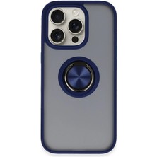 Mey Ithalat®   iPhone 16 Pro Max Kılıf Montreal Yüzüklü Silikon Kapak - Lacivert