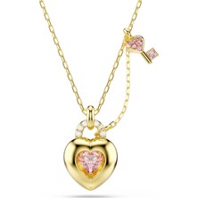Swarovski Idyllia Kolye Karişik Kesim Kalp Anahtar Pembe Sari Altin Rengi Kaplama