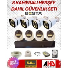 4 Iç 4 Dış 8 Kameralı Gece Renkli Sesli 5 Mp 250 GB HDD Dahil Ahd Güvenlik Kamera Seti