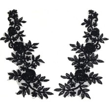 Siyah Boncuk ve Pul Işlemeli / Güpür Dantel Aplike / 2\\\'li Set / DF108