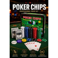 Munico Profesyonel Kullanım Metal Kutulu Poker Seti 500 Chip + 2 Iskambil Kartı + Çuha Profesyonel Oyun Set