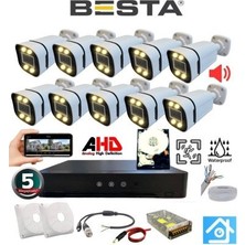 10 Kameralı 5 Mp Sesli Warm LED Waterproof 3.6 mm Lens H.265 2 Tb HDD Dahil Ahd Güvenlik Seti