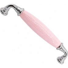 Badem10 Afrod Pembe Porselen Krom Kulp 128 mm 12.8 cm Mobilya Çekmece Dolabı Dolap Kapak Kulplar Kulb Kulpu