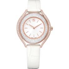 Swarovski Crystalline Aura Saat Isviçre Üretimi Deri Kayiş Beyaz Pembe Altin Rengi Kaplama