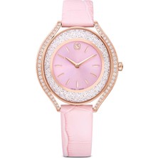 Swarovski Crystalline Aura Saat Isviçre Üretimi Deri Kayiş Pembe Pembe Altin Rengi Kaplama