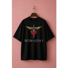 Fuddy Moda Unisex Oversize Bon Jovi Baskılı Rock Band Temalı Tişört
