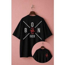 Fuddy Moda Unisex Indie Folk Bon Iver Sırt Baskılı Tişört, Oversize Rock Band Temalı Bisiklet Yaka T-Shirt