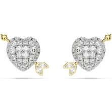 Swarovski Idyllia Düğme Küpe Karişik Kesim Oklu Kalp Beyaz Sari ve Rodyum Kaplama