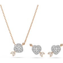 Swarovski Idyllia Set Karişik Kesim Oklu Kalp Beyaz Pembe Sari Altin Rengi Kaplama Zarif Desen Günlük ve Özel Gün Kullanımı