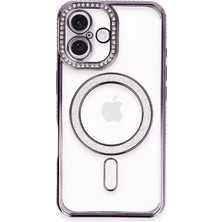 Mey Ithalat®   iPhone 16 Plus Kılıf Joke Simli Magneticsafe Kılıf - Derin Mor