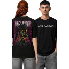 Fuddy Moda Unisex Black Sabbath Sırt Baskılı Tişört, Oversize Rock Band Temalı Bisiklet Yaka T-Shirt