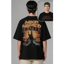 Fuddy Moda Unisex Amon Amarth Sırt Baskılı Tişört, Oversize Rock Band Temalı Bisiklet Yaka T-Shirt