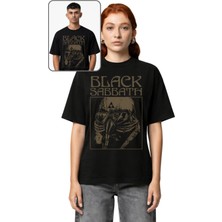 Fuddy Moda Unisex Black Sabbath Baskılı Tişört, Oversize Rock Band Temalı Bisiklet Yaka T-Shirt