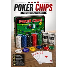 Munico 500 Chip ve 2 Iskambil Kartlı Poker Seti Metal Kutu + Çuha Eğlence Oyun Deneyimi Profesyonel Kalite