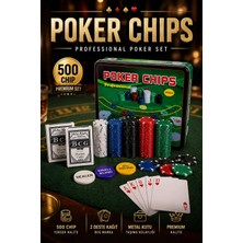 Munico Metal Kutu Poker Seti 500 Chip + 2 Iskambil Kartı + Çuha Turnuva ve Ev Kullanımı Için 500 Chipli