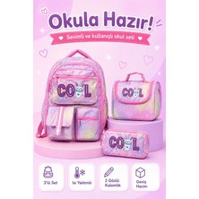 Alanç Gift Ultra Lüks Kore Tarzı Cool Tasarım Kız Çocuk İlkokul Çantası Termal Beslenme Çantası ve Çift Bölmeli Kalemlik