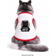 Modetra Yeni Sezon Yazlık Bad Cat Kötü Kedi Baskılı Renkli Biyeli Kedi Kıyafeti - Atleti (%100 Pamuk Penye)