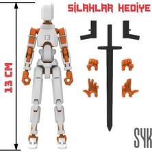 SYK Design Robot 13 Dummy Beyaz Turuncu Tüm Eklemleri Hareketli Aksiyon Figürü Hediyelik