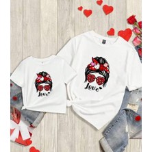 Nigrum Pardus Nıgrum Pardus Özel Seri Kalp Gözlük Love Baskılı %100 Pamuk Anne-Çocuk Kombin T-Shirt