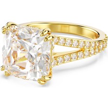 Swarovski Stilla Kokteyl Yüzük Square Cut Beyaz Sari Altin Rengi Kaplama 52