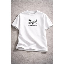 %100 Pamuk 250 Gsm Oversize Beyaz Tişört Kurt Desenli Kurt-Türk-Töre Yazılı