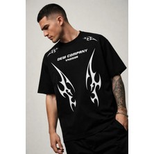 Oversize Erkek Tişört %100 Pamuk – Tribal Baskı Streetwear Siyah/beyaz