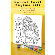 Lenisa Home Canvas Tuval Boyama Seti 20X20 cm | Çocuklar Için Akrilik Boya Seti, Hazır Çizimli Kanvas, 6 Renk Boya + Fırça | Eğitici Hobi & Aktivite Seti (Prenses & Unicorn)
