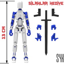 SYK Design Robot 13 Dummy Beyaz Mavi Hareketli Aksiyon Figürü Oyuncak Hediyelik 13 cm