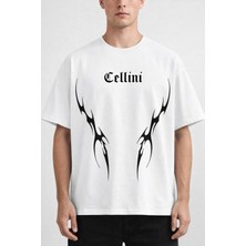 Oversize Erkek Tişört %100 Pamuk – Tribal Baskı Streetwear Siyah/beyaz