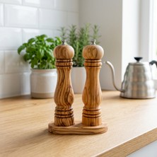 Demy Craft Olea Zeytin Ağacı Tuz ve Karabiber Öğütücü Set Seramik Mekanizmalı | Doğal Ahşap