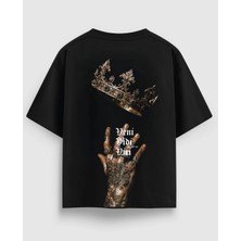 Veni Vidi Vici Sırt Baskılı Oversize Siyah Tişört %100 Pamuk Streetwear Unisex