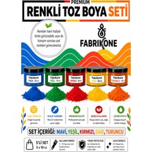 Fabrikone Toz Mum Boyası Seti 10 cc 5'li – Soya & Parafin Wax Için – Kırmızı, Sarı, Mavi, Yeşil, Turuncu BKFAB5KSRMYT10G