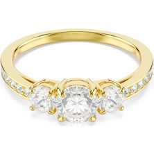 Swarovski Stilla Attract Kokteyl Yüzük Yuvarlak Kesim Beyaz Sari Altin Rengi Kaplama 58