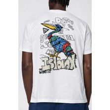 Erkek Oversize Sırt Baskılı Beyaz Tişört %100 Pamuk Graffiti Streetwear