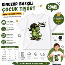 Tişört Kodu Dinozor Baskılı Çocuk Tişört | Roar! Skateboard Tasarım Beyaz T-Shirt