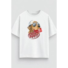 Oversize Köpek Grafik Baskılı Unisex Tişört %100 Pamuk Streetwear