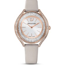 Swarovski Crystalline Aura Saat Deri Kayiş Gri Pembe Altin Rengi Kaplama