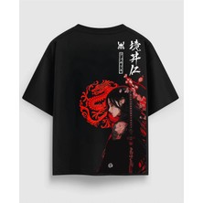 Unisex Oversize Siyah Tişört Japon Anime Kız %100 Pamuk Streetwear Urban Stil
