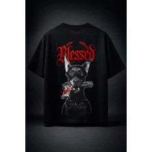 Blessed Doberman Oversize Tişört – Sırt Baskılı Streetwear Siyah %100 Pamuk Unisex