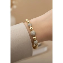 Stil Incisi/xupıng Jewerly 14 Ayar Altın Kaplama, Üç Taşlı Nokta Zirkon Bileklik