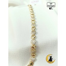 Pokak 14K Altın Kaplama Mini Kalp Zirkon Zirkon Vip Bileklik - 16.5cm+2 cm Uzatma Ekli