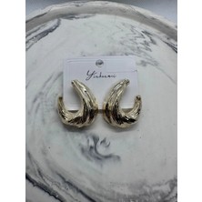 Vip Gold Dokulu Modern Stil Küpe