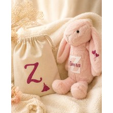 Açık Pembe Kişiye Özel Isimli Uyku Arkadaşı Peluş Tavşan ve Kese Bebek Hediyesi