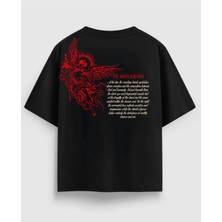 Oversize Siyah Tişört Melek Figürlü Baskı – Unisex %100 Pamuk Streetwear Tasarım Back Print T-Shirt